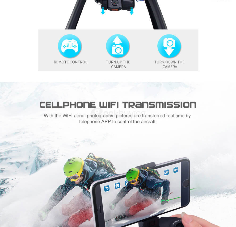 JJRC H11WH WIFI FPV 2MP HD Camera Altitude Hold Mode 3D Roll LED RC Quadcopter - Black
