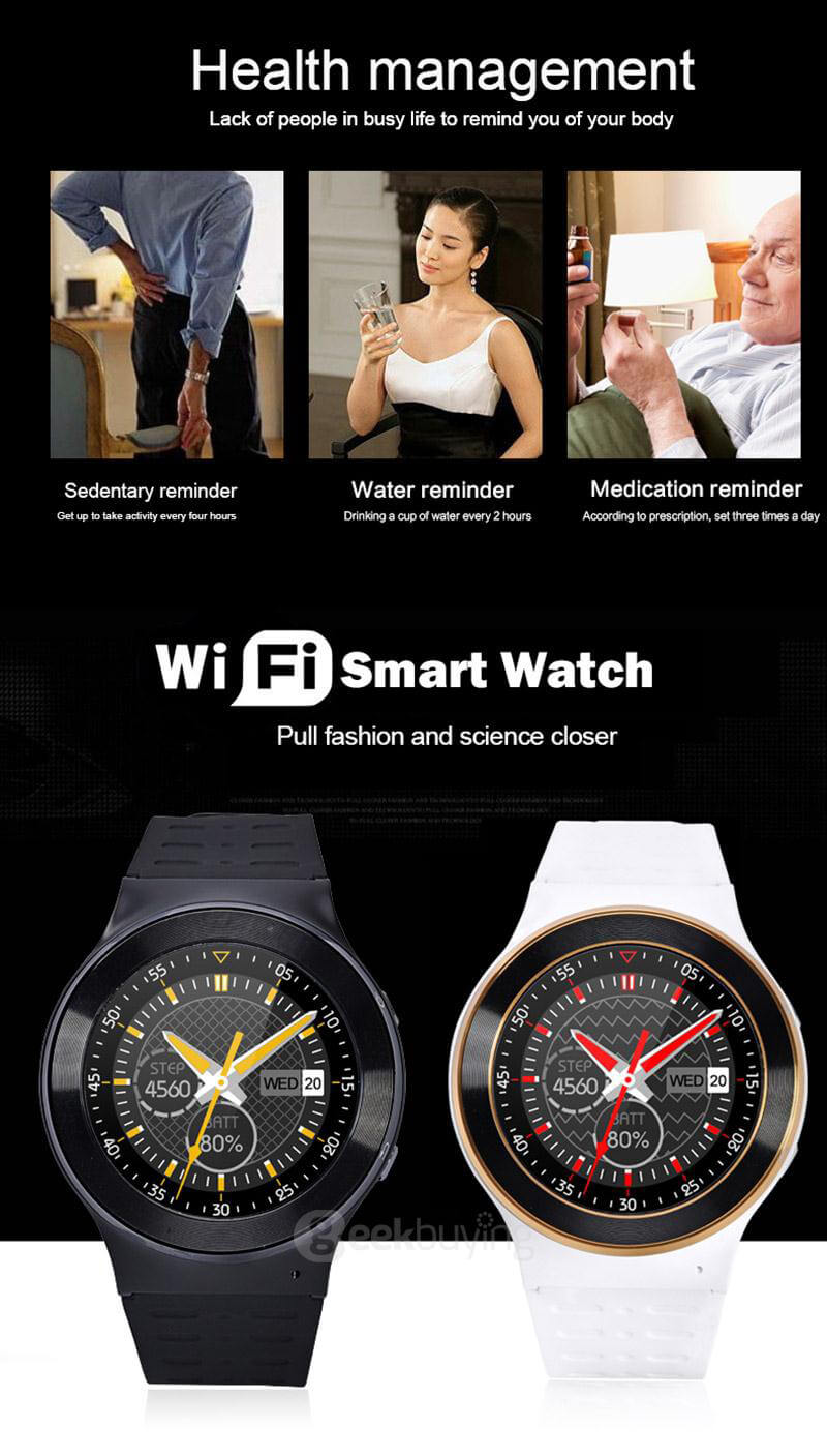 ZGPAX S99 3G Smartwatch Phone Android 5.1 OS 1.33 inch MTK6580 Quad Core 1.3GHz 512MB RAM 8GB ROM Google Play GPS Bluetooth 4.0 WiFi - Black