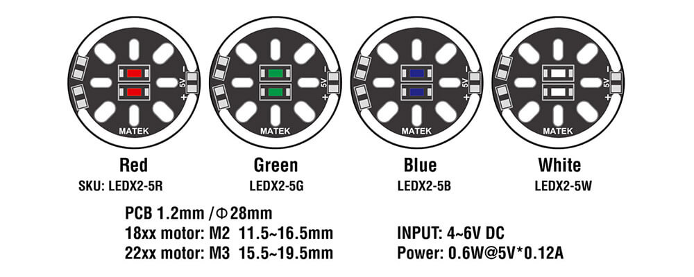 Matek LED X2/5V Motor Mount for 1806 2204 2206 Motor - Green