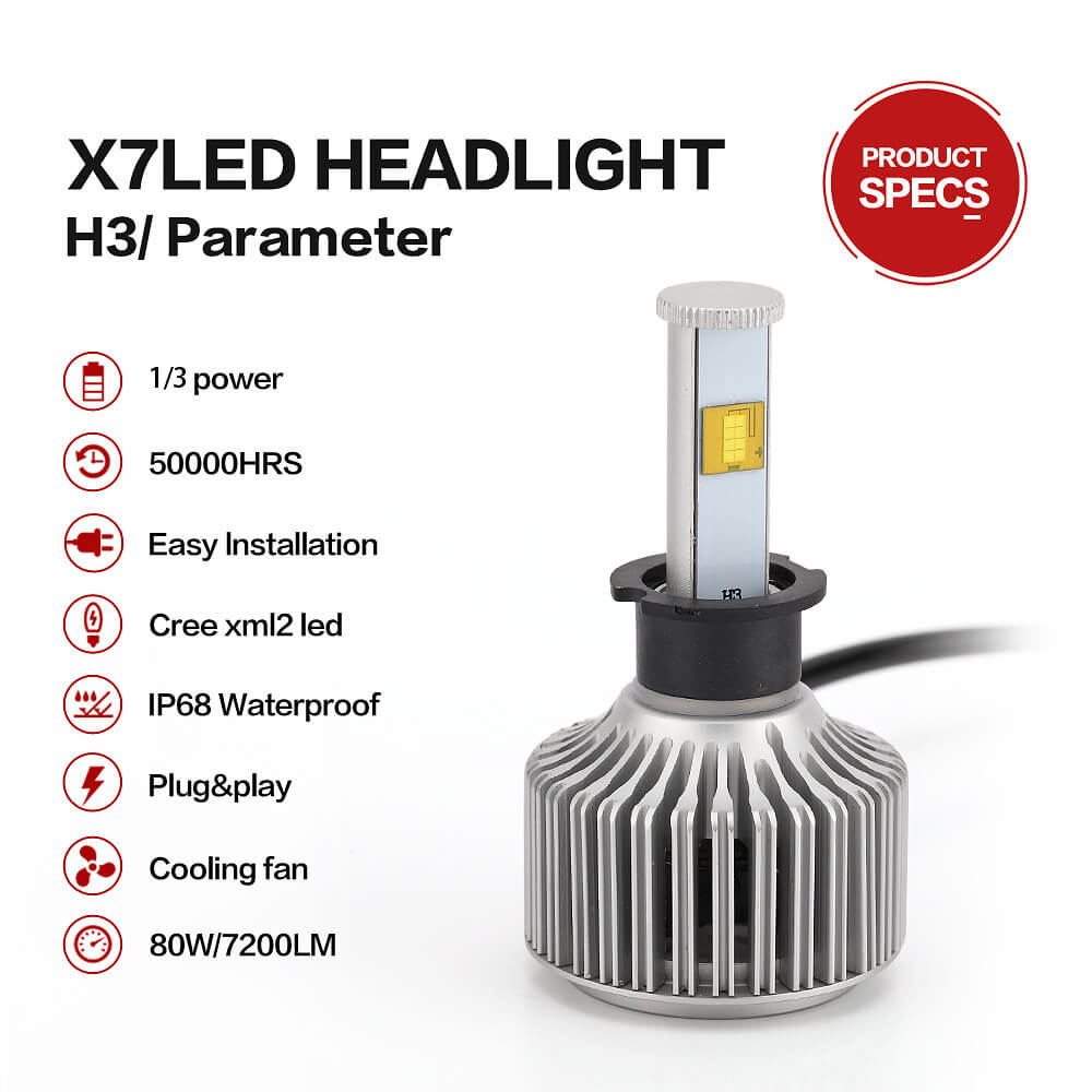 X7 H3-6000K-A 40W 3600LM LED Car Headlight Kit IP68 Auto Lighting System Car LED Bulb