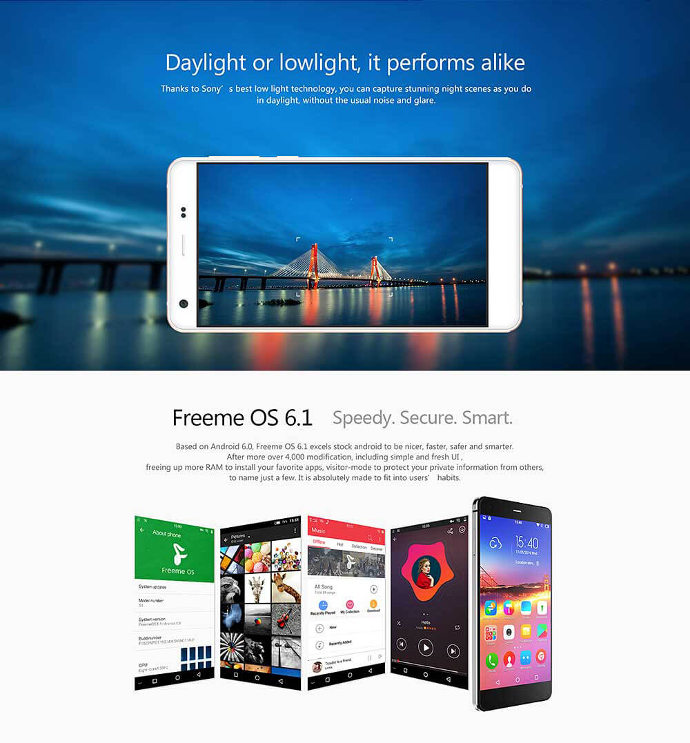 UHANS S1 5.0 Inch 2.5D HD 4G LTE Freeme 6.1OS Android 6.0 3GB 32GB Smartphone 64bit MTK6753 Octa Core 1.3GHz 8.0MP 16.0MP Touch ID - Black
