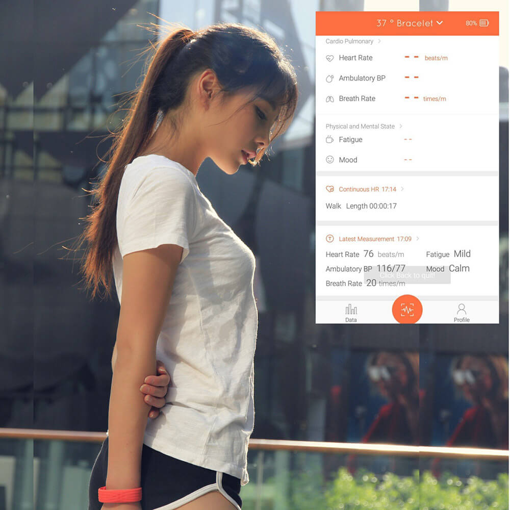 37 Degree Journey Bluetooth 4.1 Smart Bracelet Heart Rate Monitor/Ambulatory BP/Breath Rate/Mood/Fatigue/Sleep Tracker Pedometer 30W Pixel Camera - Black