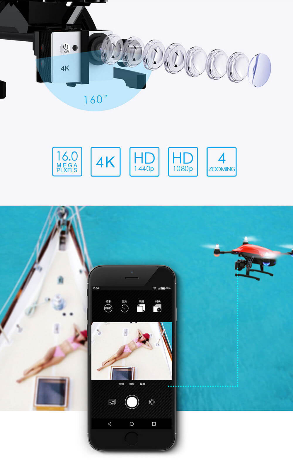 SimToo Dragonfly Drone Pro Follow Me GPS RC Quadcopter with 4K 16MP Camera and Smart Watch