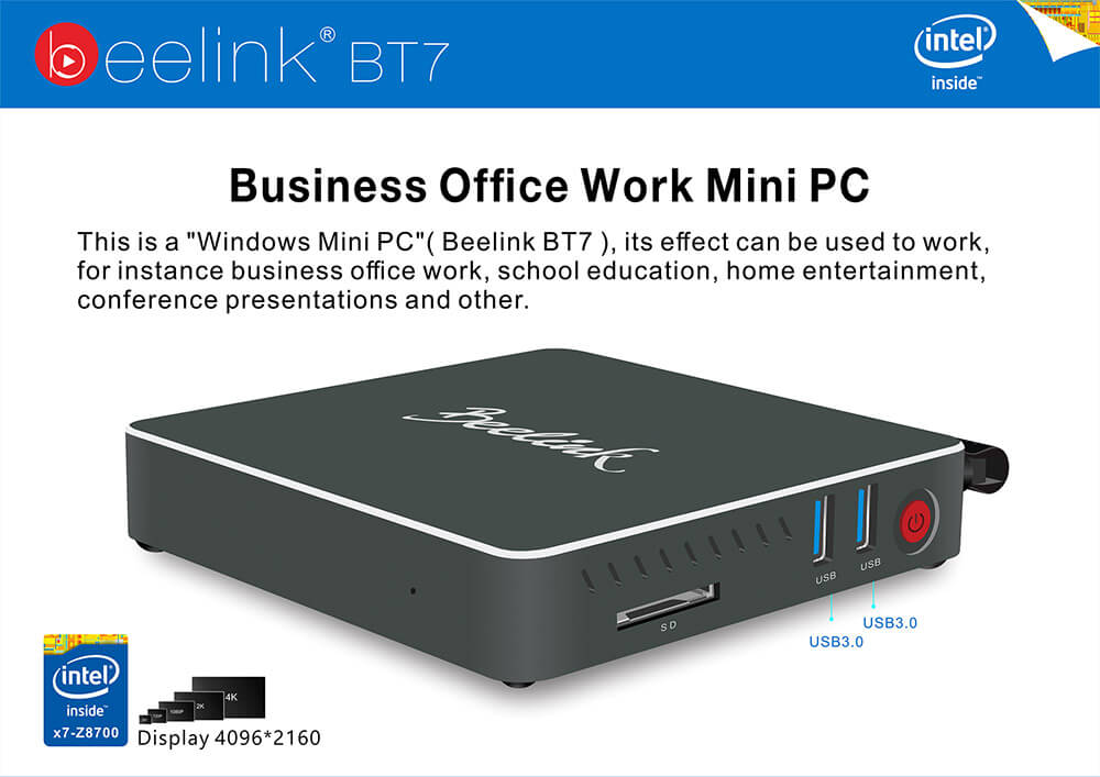 Beelink BT7 Intel Cherry Trail Z8700 4G/64G Barebone Mini PC 2.4G/5.8G WIFI 1000M LAN Bluetooth4.0 HDMI