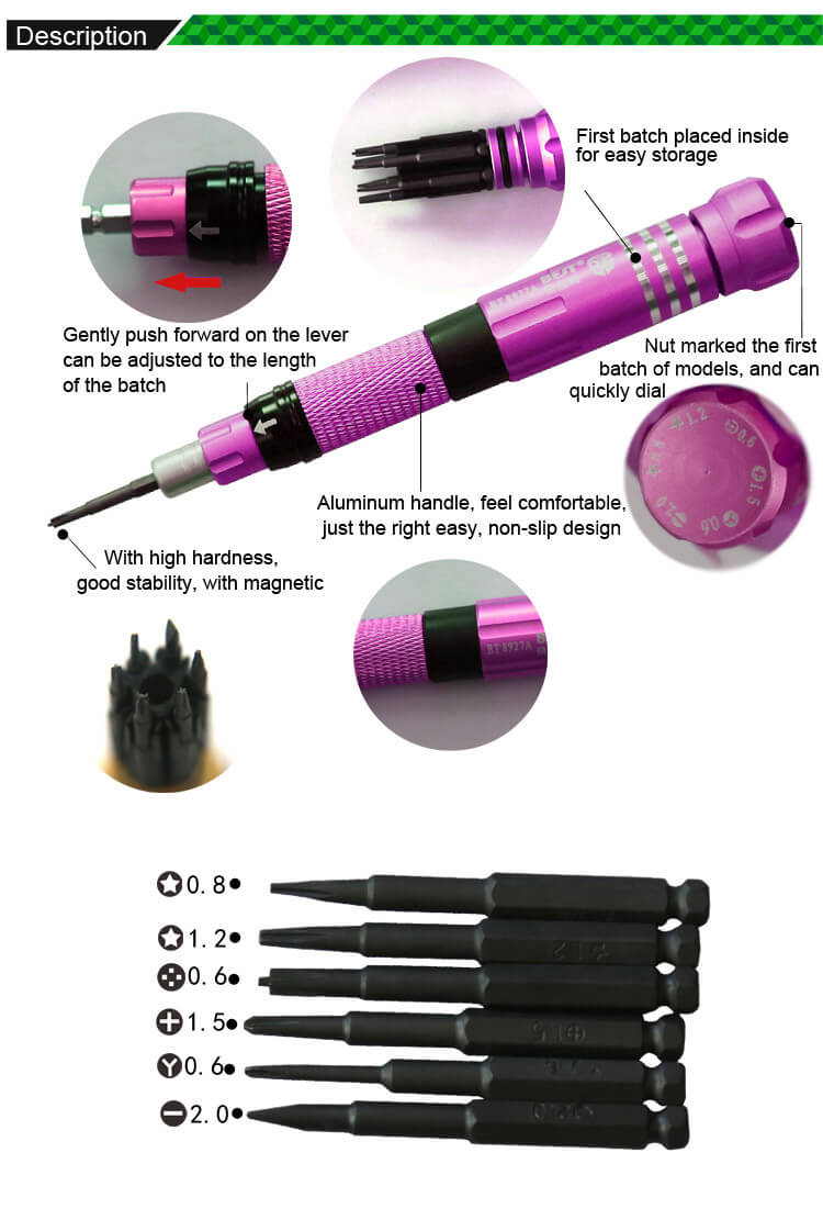 BST-8927 6 in 1 Mulifunction Screwdriver Repair And Disassembly Tool Kit Set - Rose Red