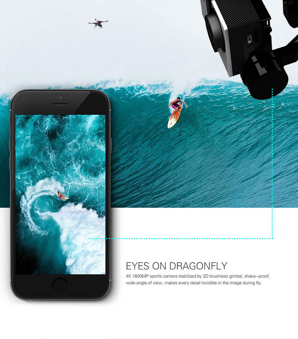 SimToo Dragonfly Drone Pro Follow Me GPS RC Quadcopter with 4K 16MP Camera and Smart Watch