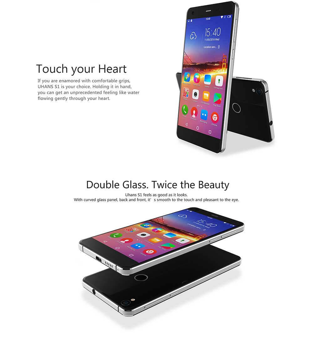 UHANS S1 5.0 Inch 2.5D HD 4G LTE Freeme 6.1OS Android 6.0 3GB 32GB Smartphone(White) + Leather Case(White) +Soft Case + Screen Protector