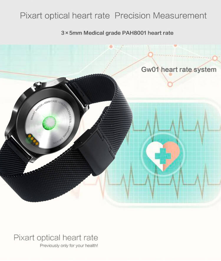 GW01 Heart Rate Monitoring Smart Watch MTK2502 with Siri / UV & Body Temperature Monitoring/ Fitness Tracker/ Bidirectional Anti-lost (Metal Strap) - Gold