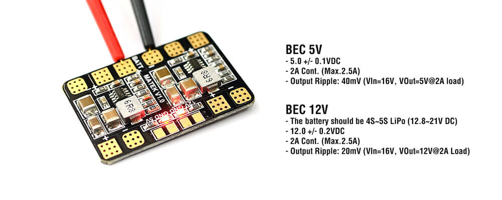 Matek Micro PDB With 5V 12V Power Distribution Board Dual BEC Output For FPV Multicopter
