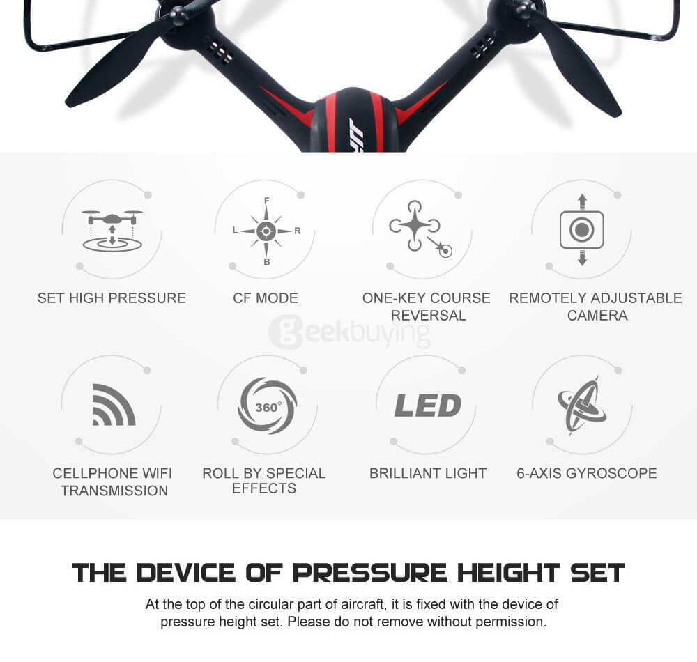 JJRC H11WH WIFI FPV 2MP HD Camera Altitude Hold Mode 3D Roll LED RC Quadcopter - Black