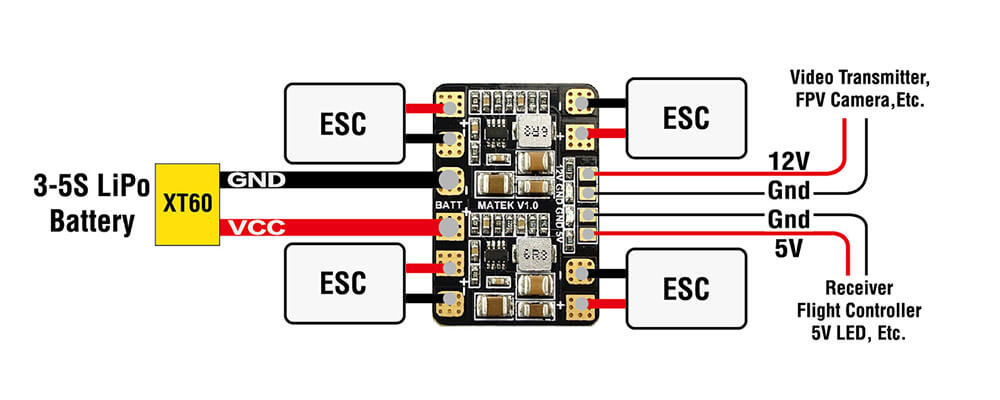 Matek Micro PDB With 5V 12V Power Distribution Board Dual BEC Output For FPV Multicopter