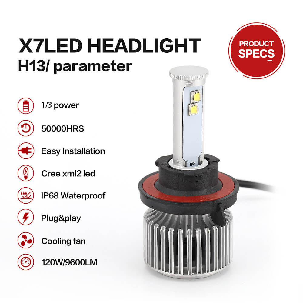X7 H13-6000K-A 60W 4800LM LED Car Headlight Kit IP68 Auto Lighting System Car LED Bulb