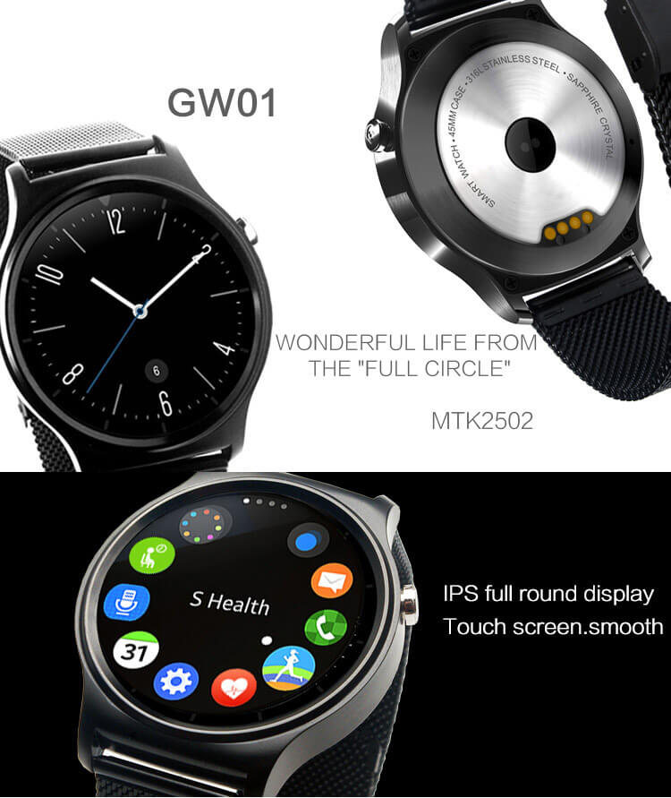 GW01 Heart Rate Monitoring Smart Watch MTK2502 with Siri / UV & Body Temperature Monitoring/ Fitness Tracker/ Bidirectional Anti-lost (Leather Strap) - Silver