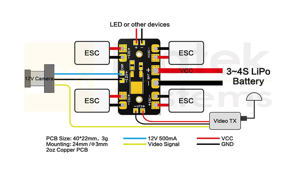 Matek Mini PDB Power Distribution Board With 12V Linear Voltage Regulator For FPV Multicopter