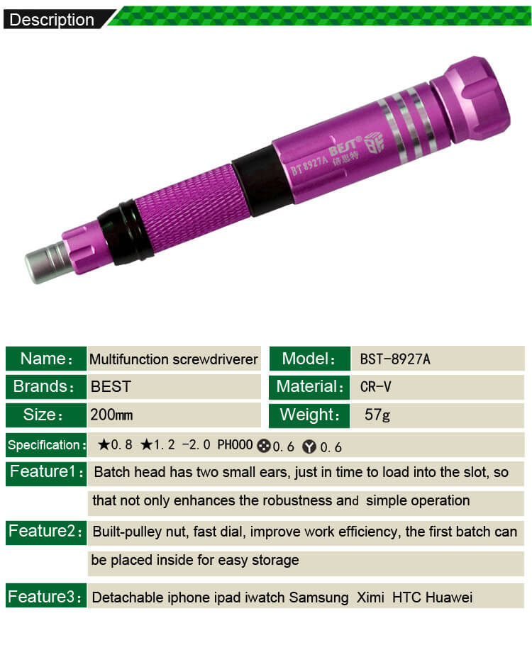 BST-8927 6 in 1 Mulifunction Screwdriver Repair And Disassembly Tool Kit Set - Rose Red