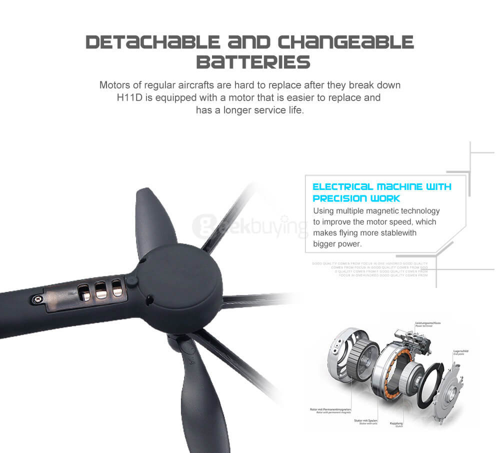 JJRC H11WH WIFI FPV 2MP HD Camera Altitude Hold Mode 3D Roll LED RC Quadcopter - Black