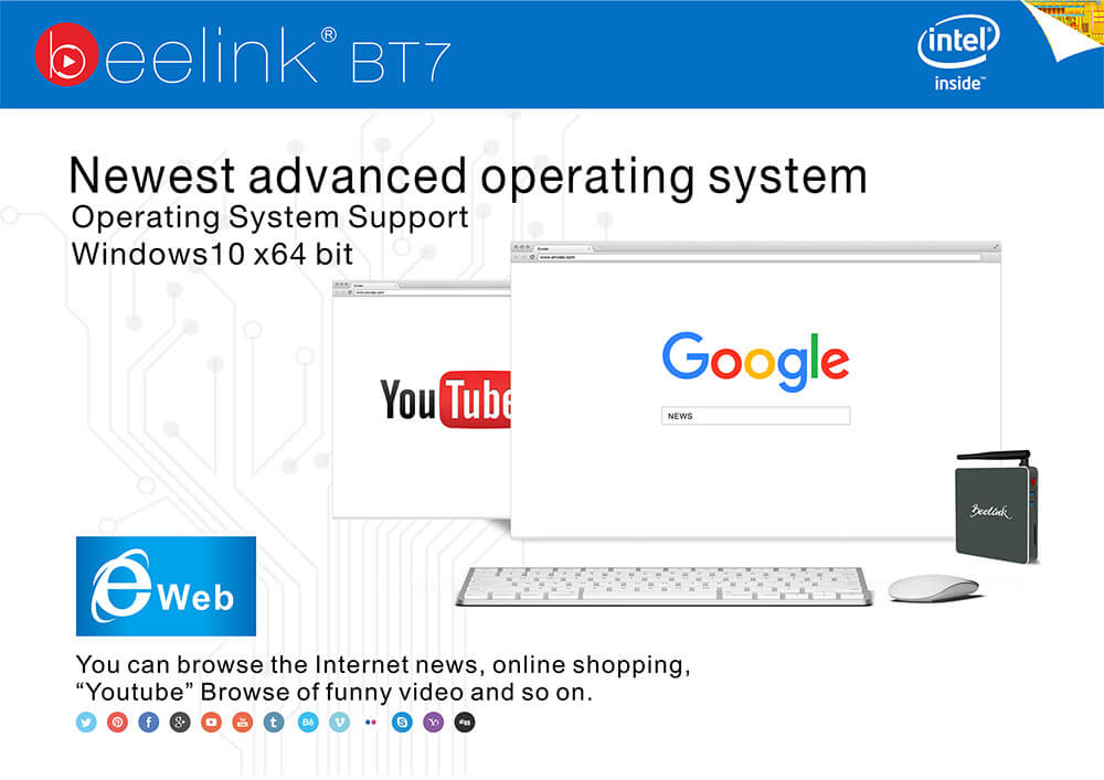 Beelink BT7 Intel Cherry Trail Z8700 4G/64G Barebone Mini PC 2.4G/5.8G WIFI 1000M LAN Bluetooth4.0 HDMI
