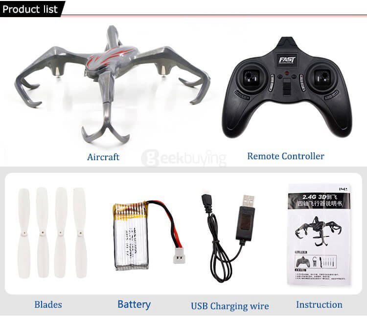 MSDTOYS S6 3D MINI Spider Inverted Flight 2.4G 4CH 6-Axis LED RC Quadcopter RTF - Gray