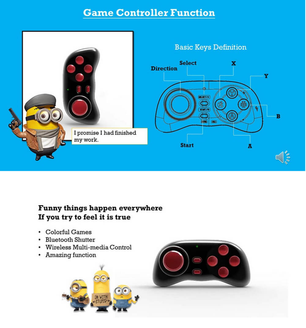 CSY03 Bluetooth VR Virtual Reality Gamepad Game Controller Selfie Shutter for iOS Android Smartphones VR Headset - Black