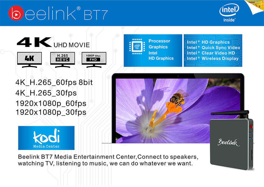 Beelink BT7 Intel Cherry Trail Z8700 4G/64G Barebone Mini PC 2.4G/5.8G WIFI 1000M LAN Bluetooth4.0 HDMI