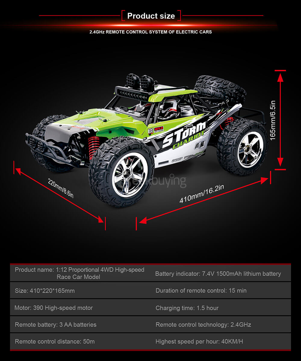 SUBOTECH BG1513B 1:12 Full Scale 2.4GHz 4WD High Speed RC Car - Black