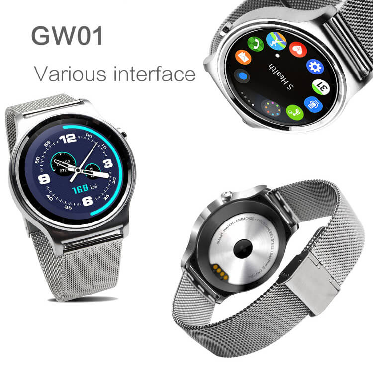 GW01 Heart Rate Monitoring Smart Watch MTK2502 with Siri / UV & Body Temperature Monitoring/ Fitness Tracker/ Bidirectional Anti-lost (Leather Strap) - Silver