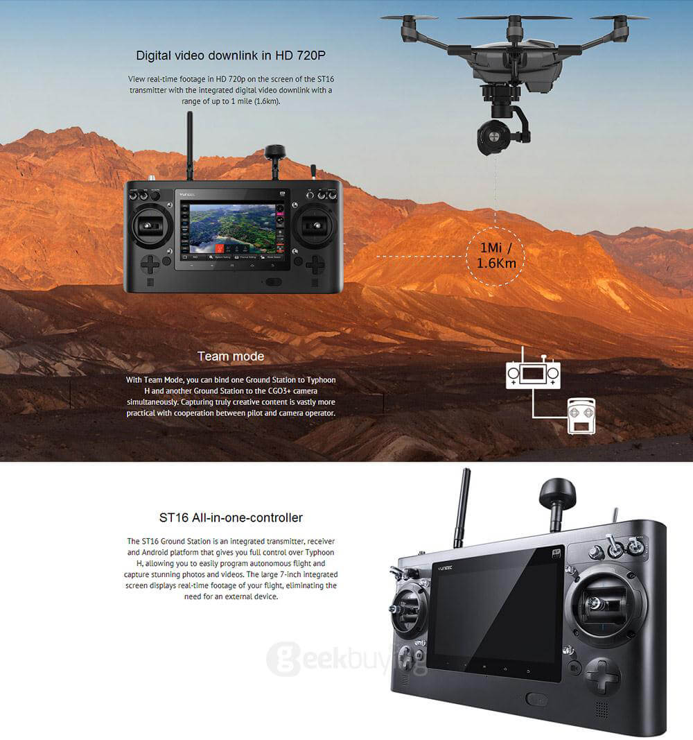 Yuneec Typhoon H FPV 12MP Camera 3Axis Gimbal 7Inches Display Smart RC Quadcopter