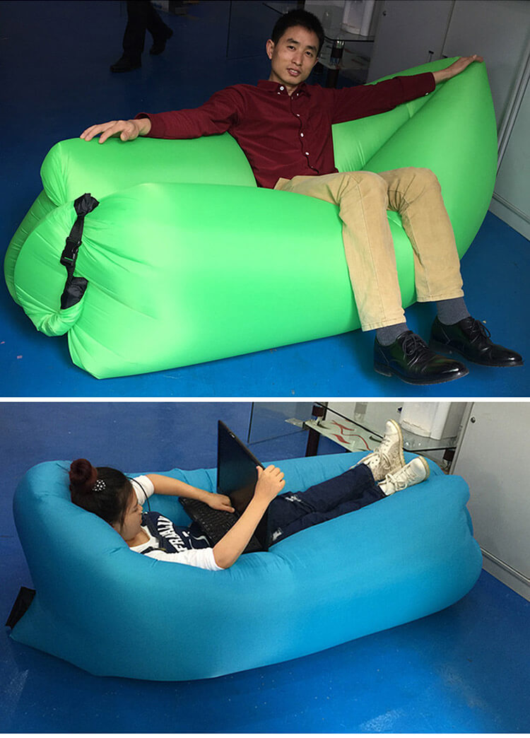 Inflatable Folding Sleeping Bag Camping Sofa Portable Beach Nylon Lazy Chair - Blue