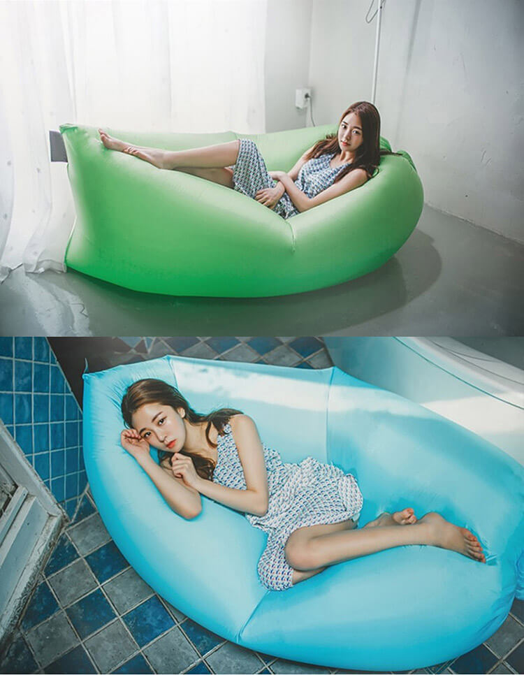 Inflatable Folding Sleeping Bag Camping Sofa Portable Beach Nylon Lazy Chair - Blue