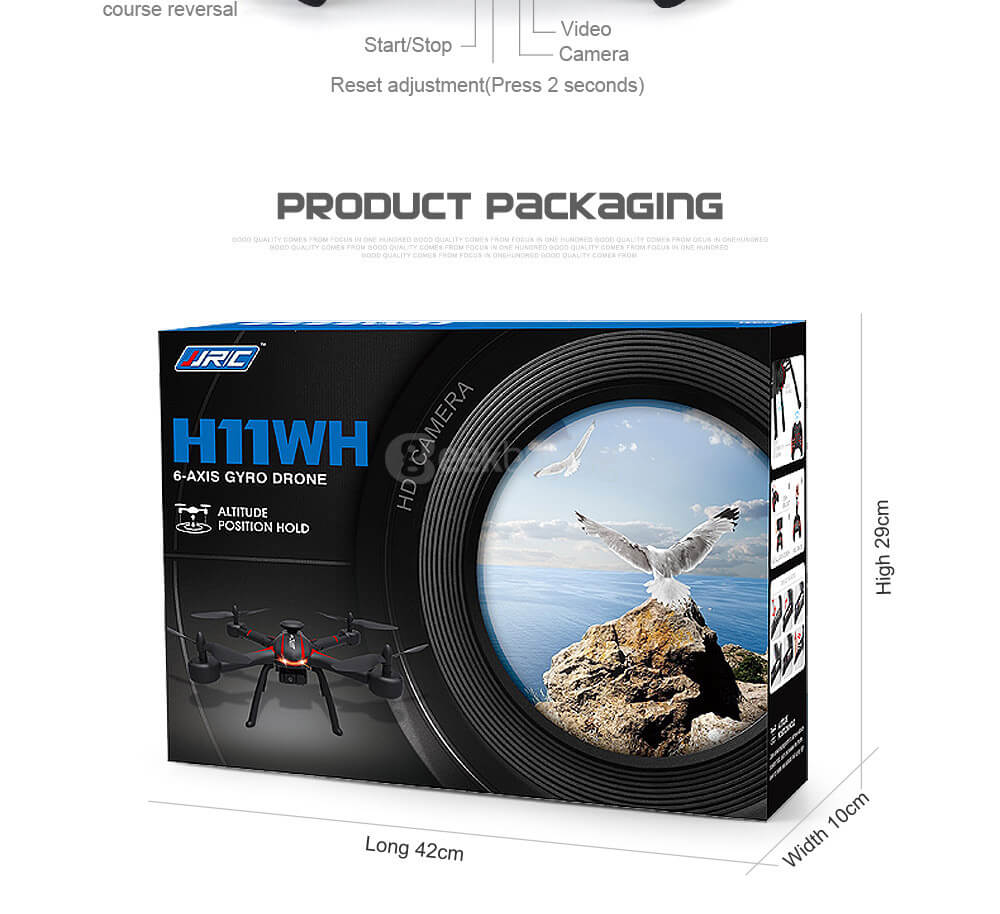JJRC H11WH WIFI FPV 2MP HD Camera Altitude Hold Mode 3D Roll LED RC Quadcopter - Black