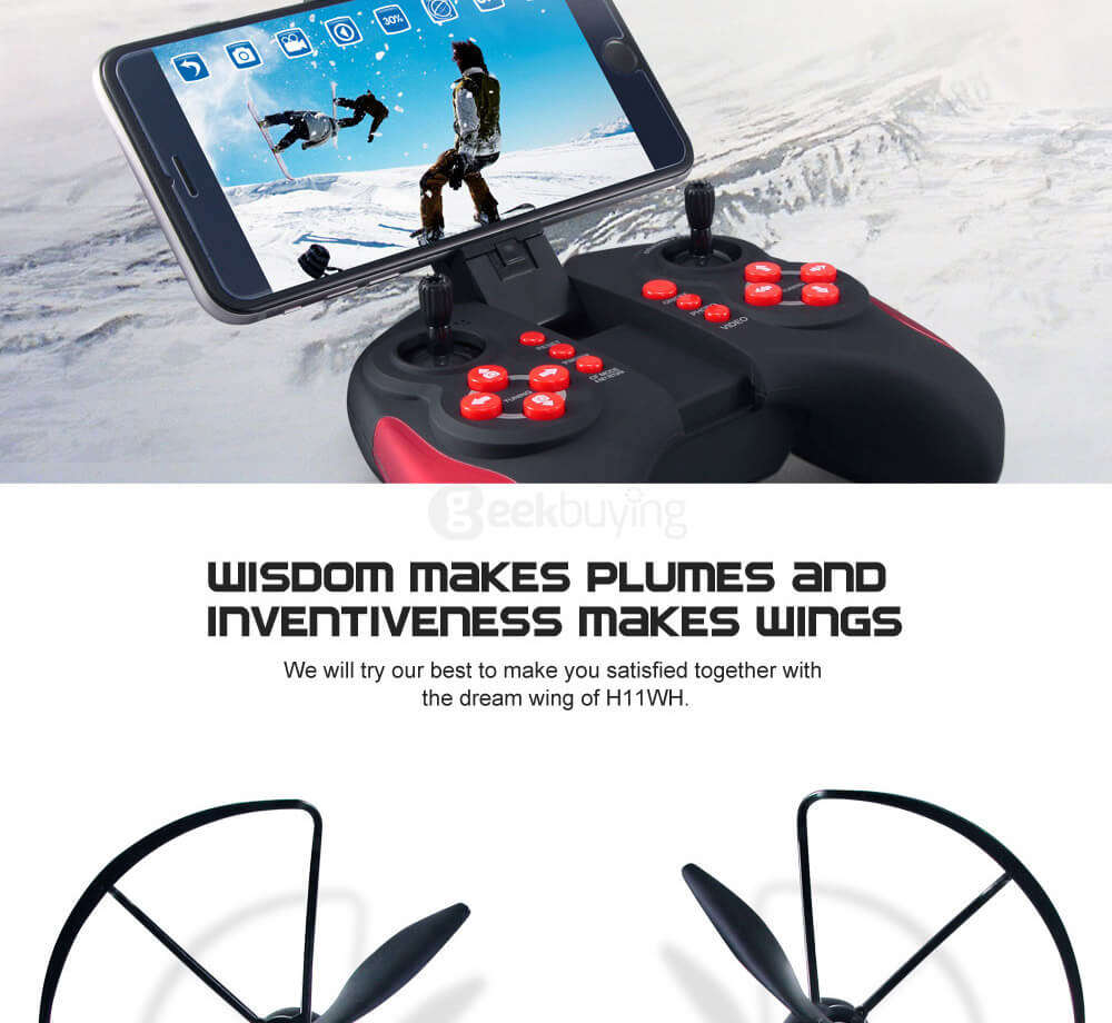 JJRC H11WH WIFI FPV 2MP HD Camera Altitude Hold Mode 3D Roll LED RC Quadcopter - Black