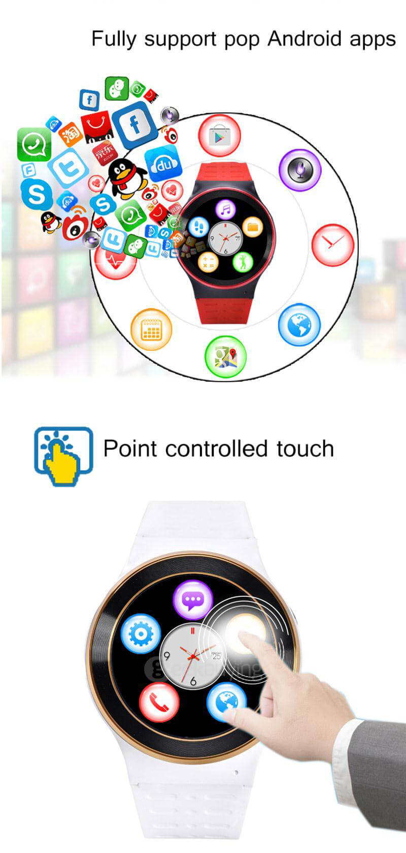 ZGPAX S99 3G Smartwatch Phone Android 5.1 OS 1.33 inch MTK6580 Quad Core 1.3GHz 512MB RAM 8GB ROM Google Play GPS Bluetooth 4.0 WiFi - Black