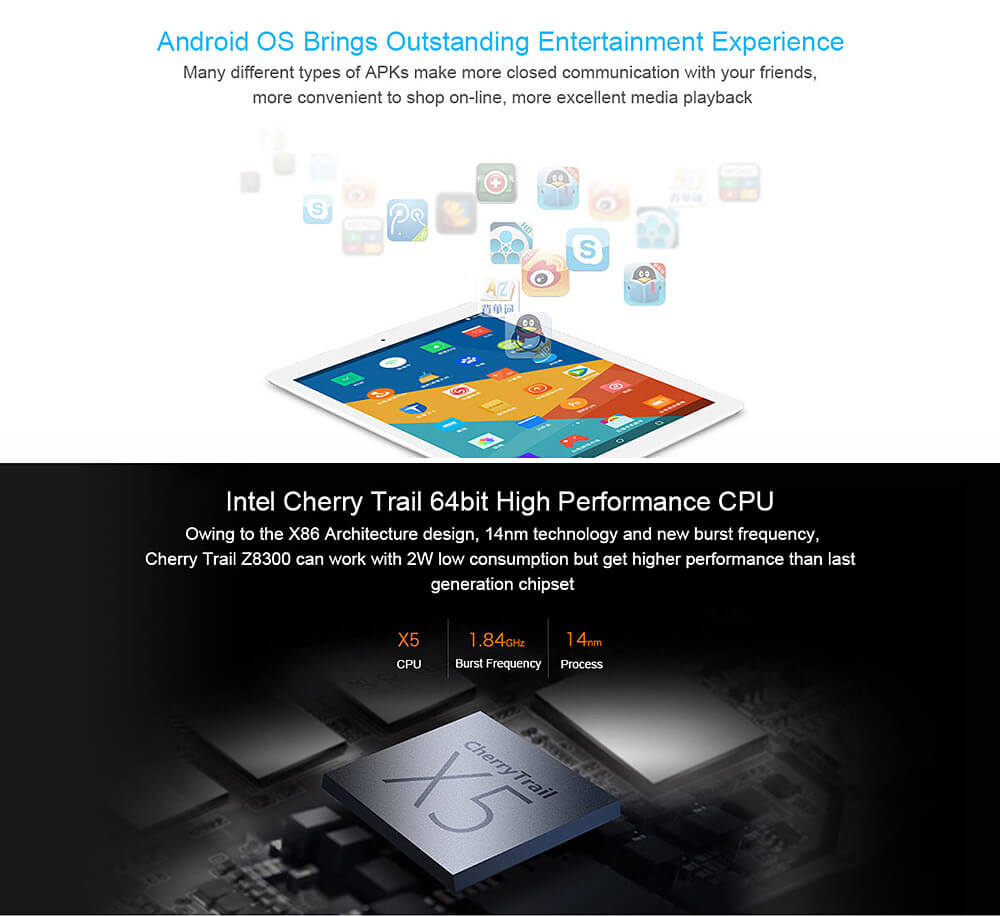 Teclast X98 Plus II 2in1 Tablet Intel Cherry Trail Z8300 9.7 inch Dual OS Windows 10 + Android 5.1 4GB/64GB Quad Core 1.84GHz IPS Retina 2048*1536 Screen - Gray