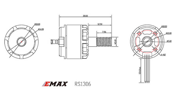 Emax RS1306 3300KV RaceSpec Motor CW For FPV Racing
