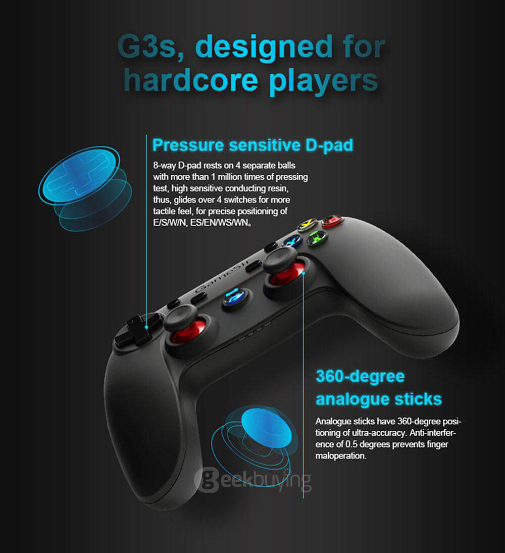 GameSir G3s Enhanced Edition Wireless Gamepad 2.4GHz Bluetooth 4.0 Connection Game Controller for iOS/Android/Windows/PS3 - Black