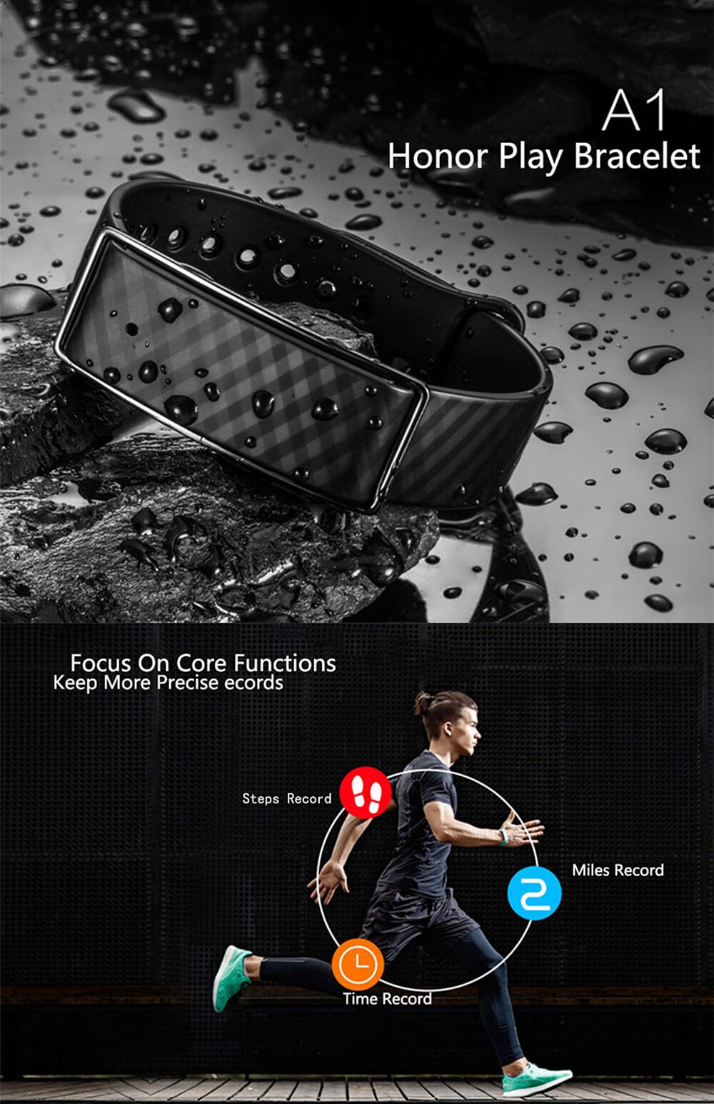 HUAWEI HONOR A1 Bluetooth 4.2 Smart Bracelet with UV Test / Sleep Monitor / Pedometer / Call Reminder For Android iOS (TPU Band) - Blue