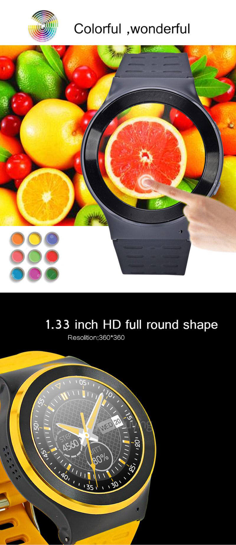 ZGPAX S99 3G Smartwatch Phone Android 5.1 OS 1.33 inch MTK6580 Quad Core 1.3GHz 512MB RAM 8GB ROM Google Play GPS Bluetooth 4.0 WiFi - Orange