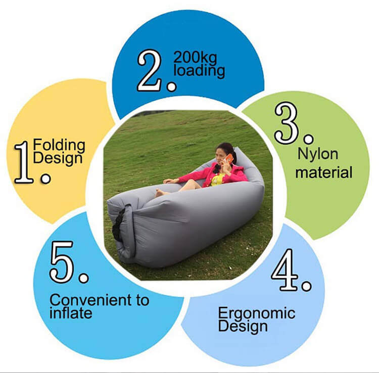 Inflatable Folding Sleeping Bag Camping Sofa Portable Beach Nylon Lazy Chair - Yellow