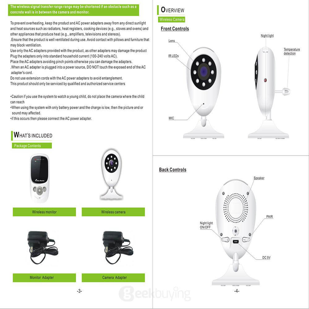 J01 2.4Ghz Wireless Digital Video Baby Care Monitor Night Vision 2