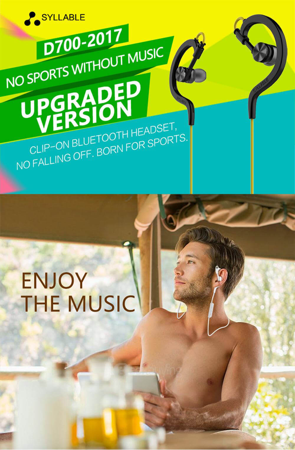 Syllable D700-2017 Bluetooth 4.0 Sport Wireless Stereo Earphones 2.4GHz In-ear Headphones With Mic For Android iOS - Blue