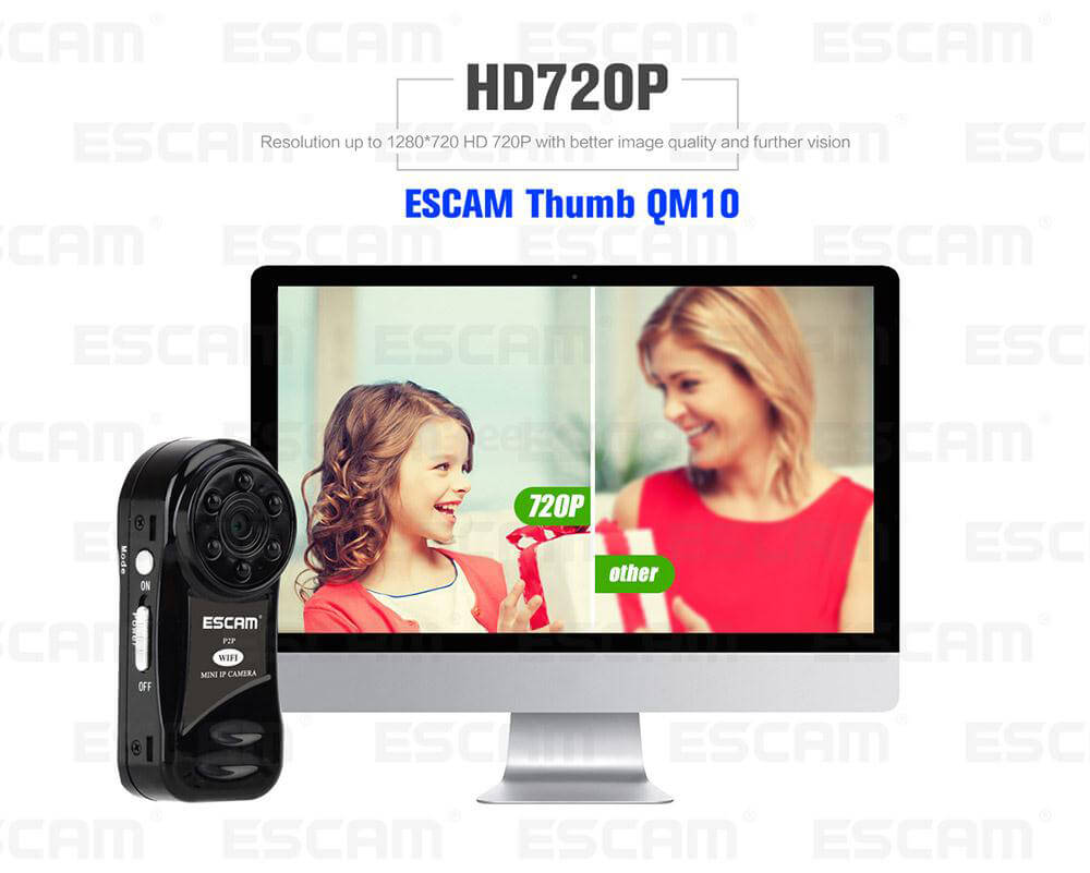 ESCAM Thumb QM10 HD 720P WiFi IP Camera Mini Size Multifunctional IP Camera with Motion Deteciton - Black