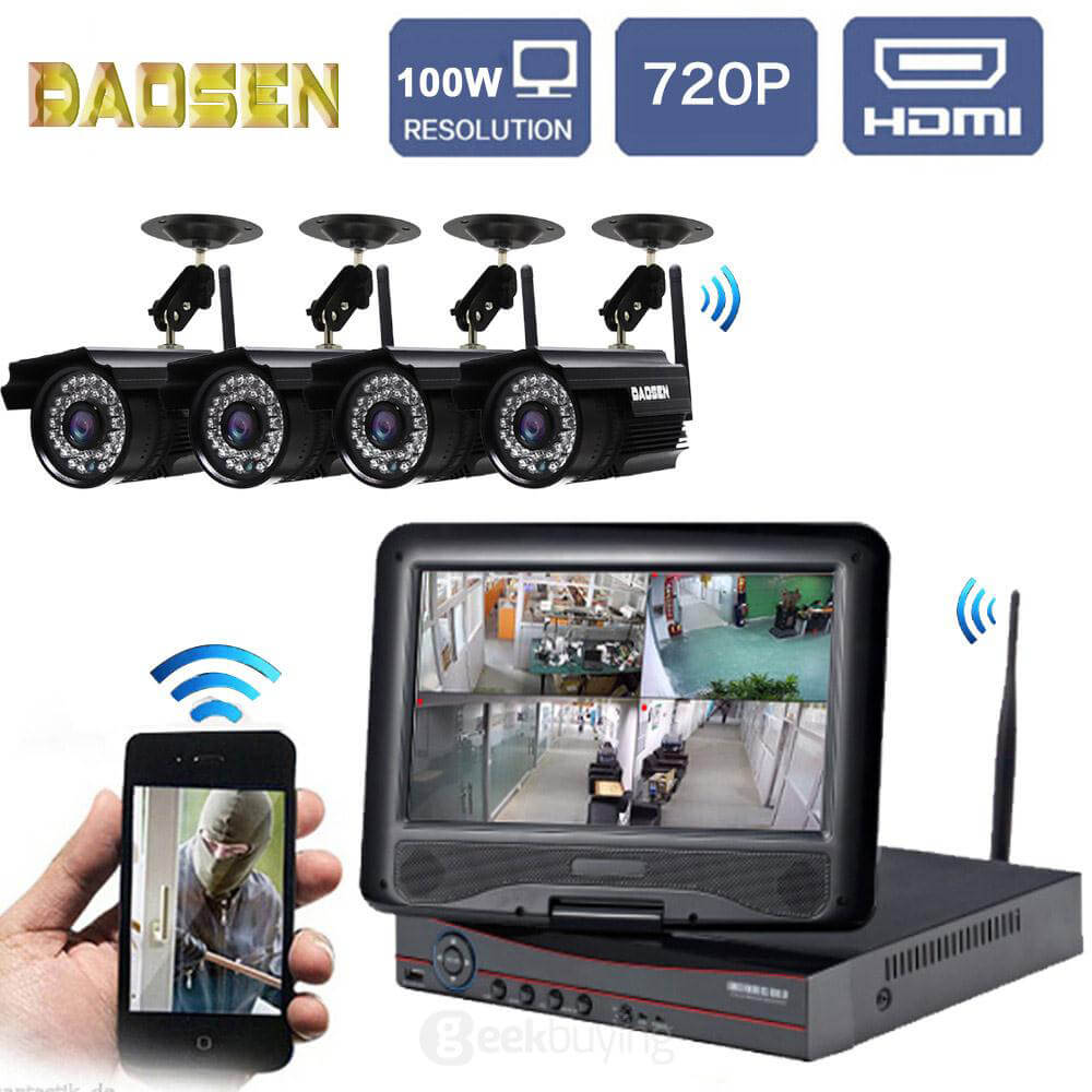 IPC-W4856 NVR WiFi Wireless IP Camera HD 720P HDMI Input 100W Resolution IP Camera Suite - Black