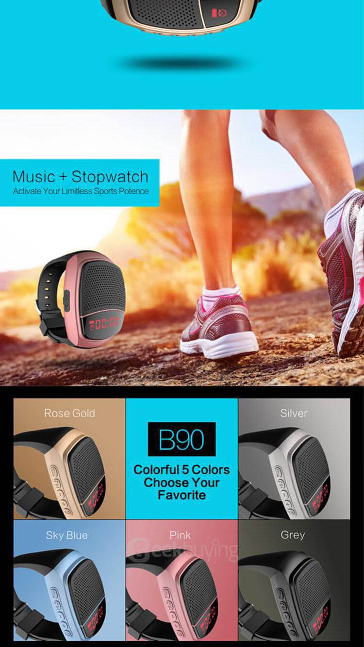 B90 Wireless Bluetooth Speaker Smartwatch with LED Display / Hands-free Call / TF Card Support / FM Radio / Remote Selfie - Pink
