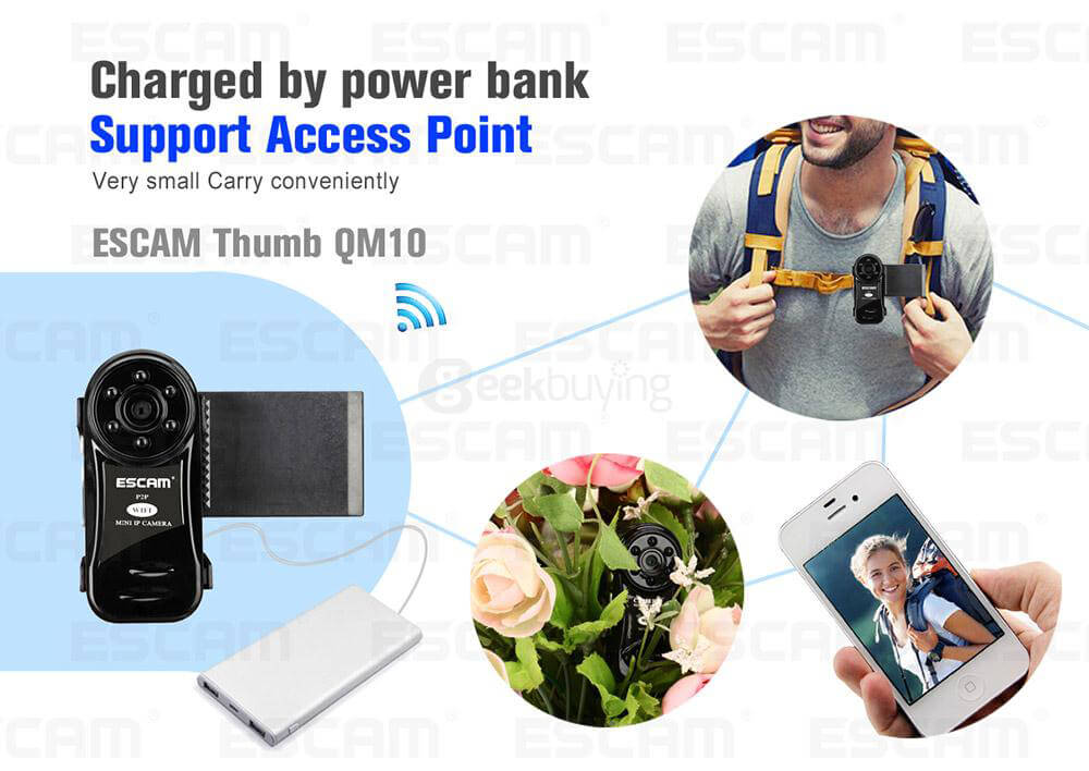 ESCAM Thumb QM10 HD 720P WiFi IP Camera Mini Size Multifunctional IP Camera with Motion Deteciton - Black