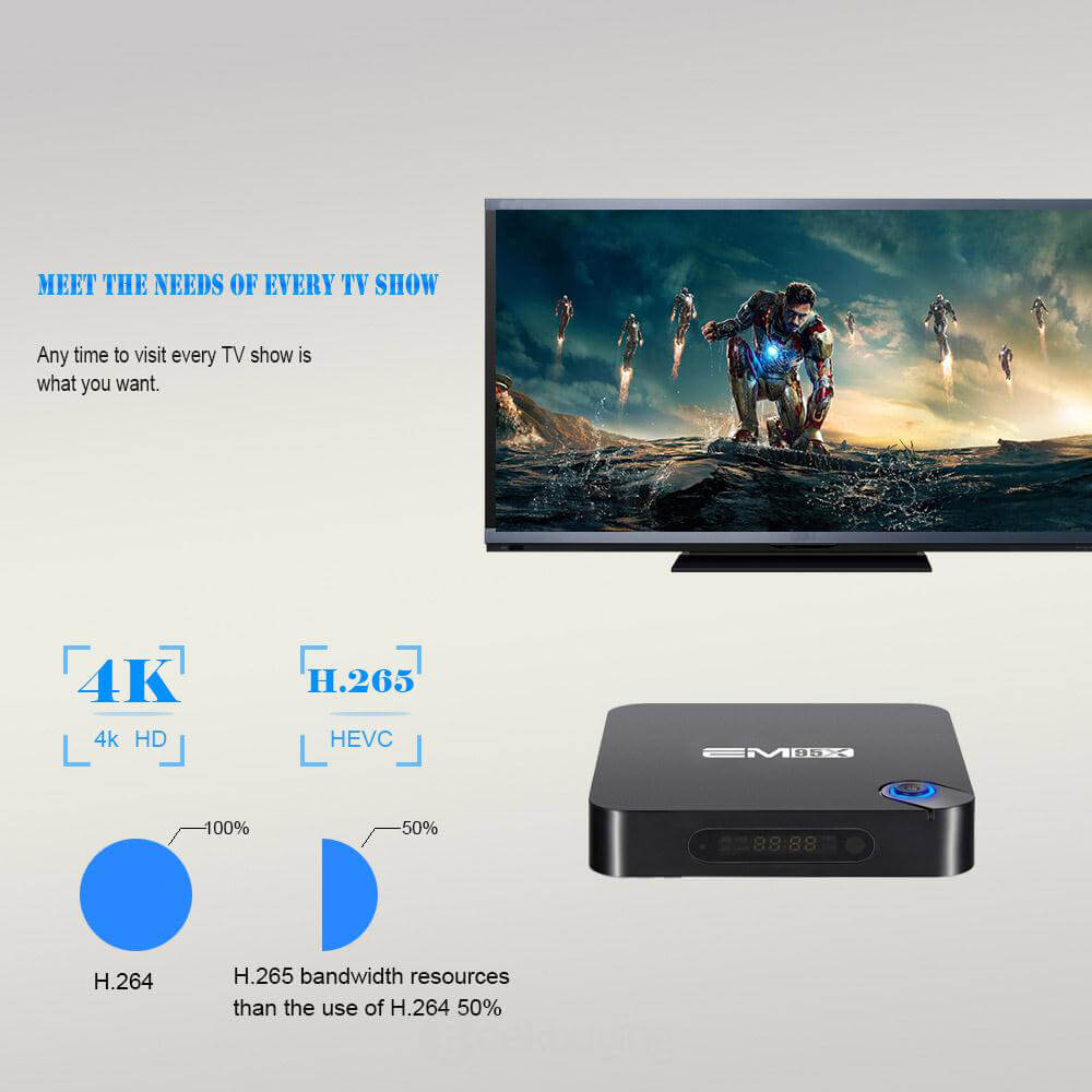 Bundle EM95X Amlogic S905X Android 6.0 Marshmallow TV BOX 1G/8G WIFI Bluetooth KODI LED Display + Rii i8+ Hebrew Israel Air Mouse Black