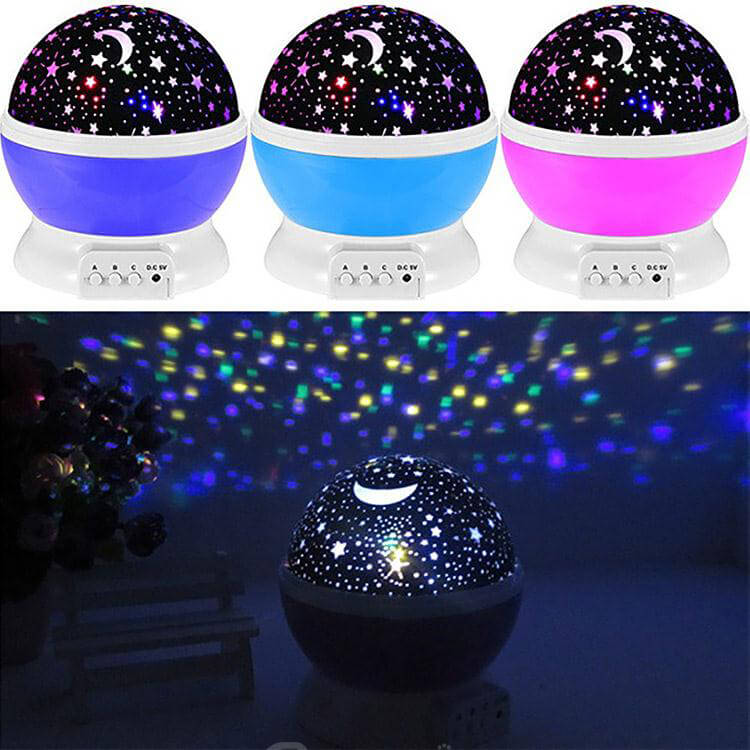 New Rotating Star Moon Sky Rotation Night Projector Light Projection Lamp Kids Bed Lamp - Pink