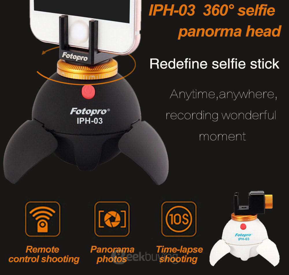 Fotopro IPH - 03 Bluetooth 4.0 Smart Selfie Self-timer Electronic 360 Degree Remote Control Selfie Shutter Panorama Head - Black
