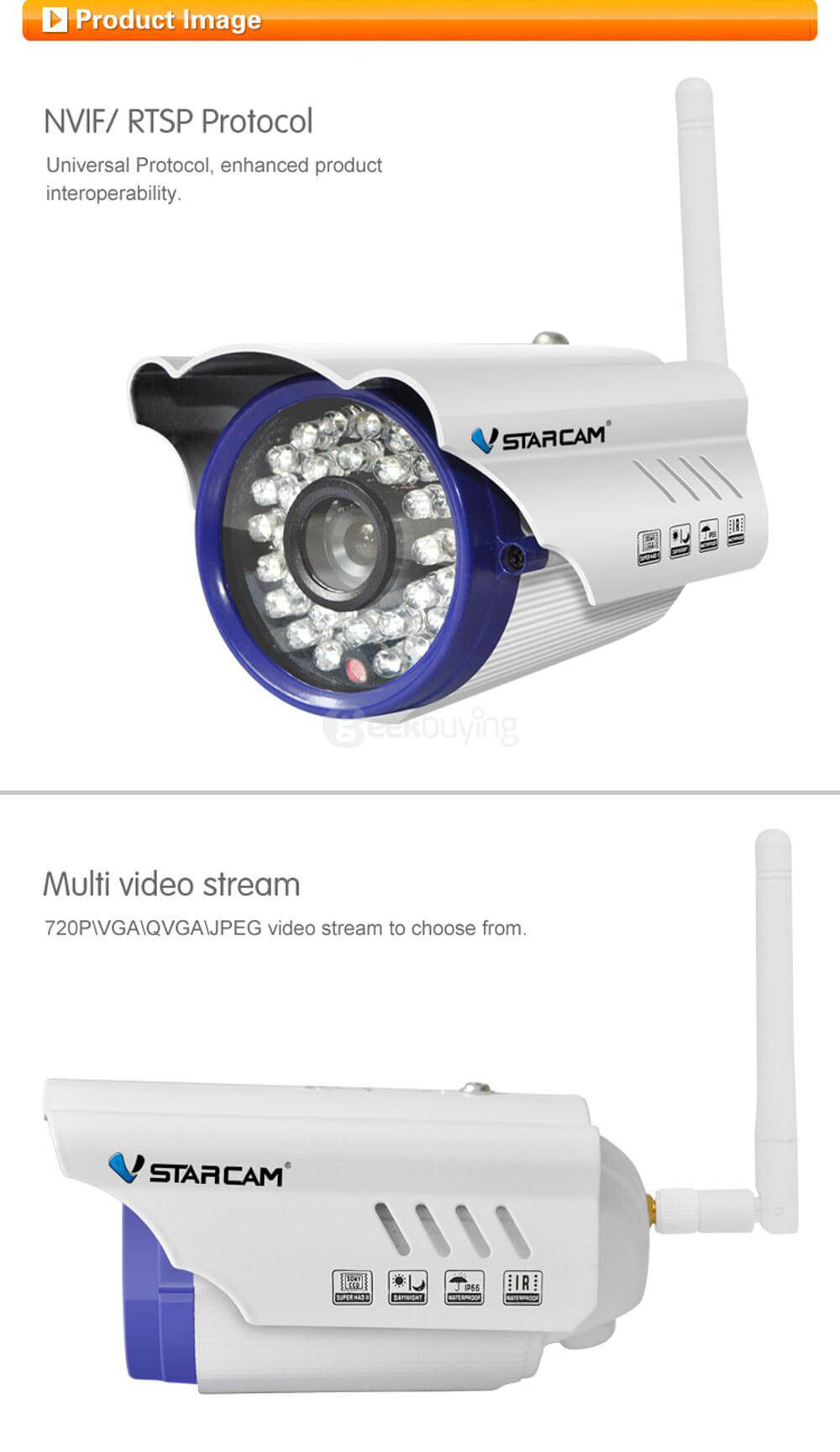 Vstarcam C7815WIP 720P HD WiFi IP Camera H.264 Multi-stream ONVIF/RTSP Protocol Network Camera
