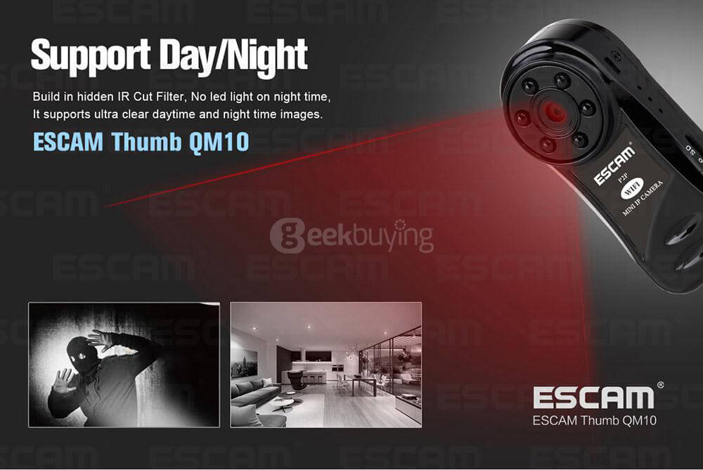 ESCAM Thumb QM10 HD 720P WiFi IP Camera Mini Size Multifunctional IP Camera with Motion Deteciton - Black