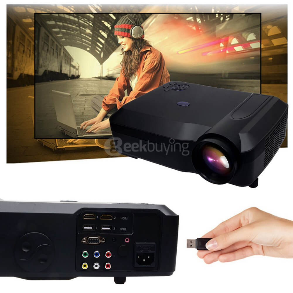 HT60 LED Projector 5.8 inch 280 Lumens 1280*768 DPI Full HD 1080P Home Theater Multimedia with HDMI TV USB AV Input - Black